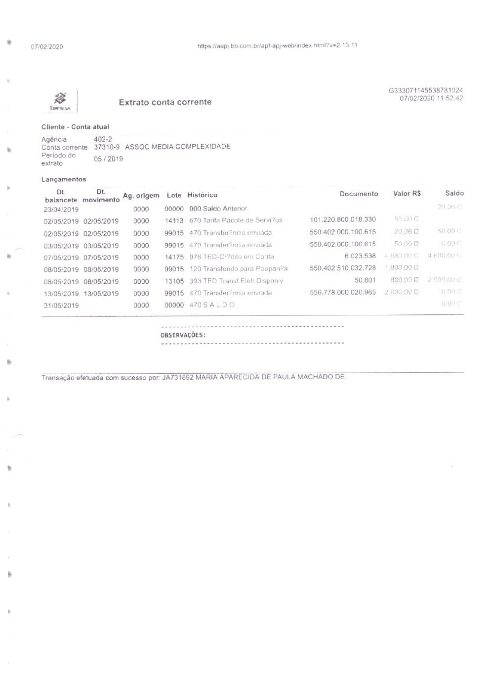 Página 38 de Prestação de Contas Final da Parceria — Média Complexidade — Termo de Colaboração nº 005/2019