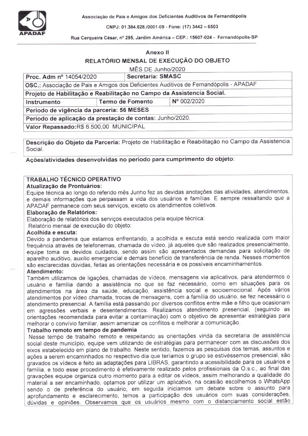 Página 4 de Prestação de Contas Mensal — Habilitação e Reabilitação — 2ª Parcela — Julho/2020
