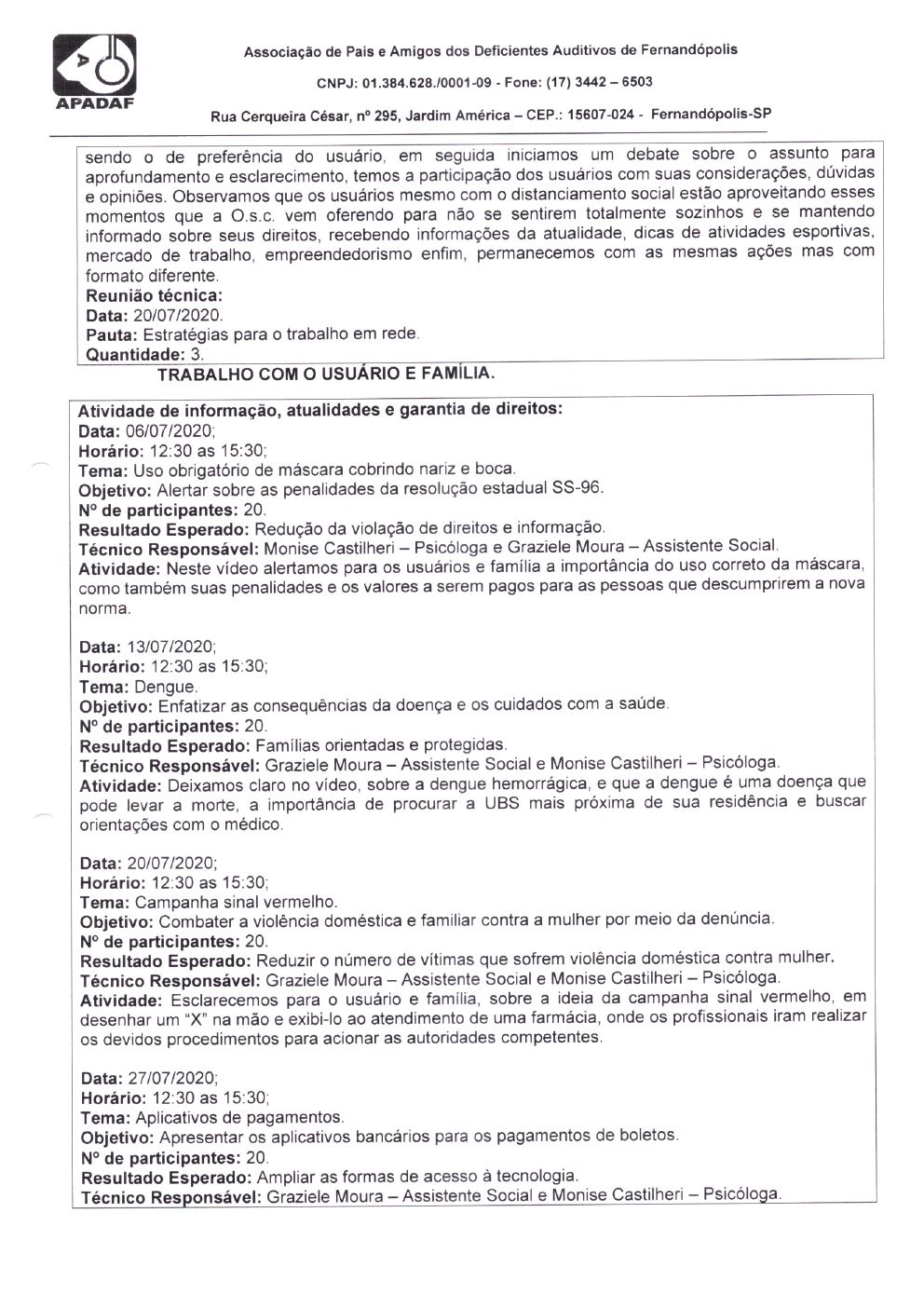 Página 7 de Prestação de Contas Mensal — Habilitação e Reabilitação — 3ª Parcela — Agosto/2020