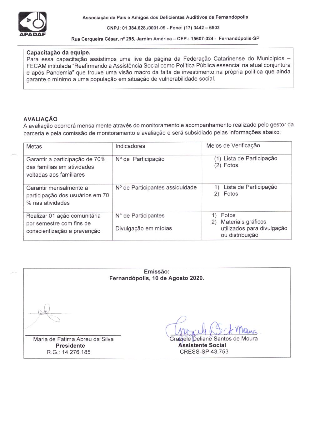 Página 12 de Prestação de Contas Mensal — Habilitação e Reabilitação — 3ª Parcela — Agosto/2020