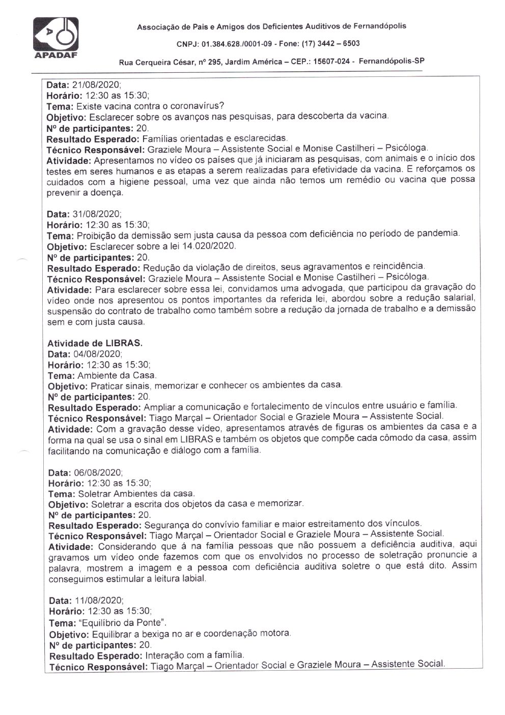 Página 8 de Prestação de Contas Mensal — Habilitação e Reabilitação — 4ª Parcela — Setembro/2020