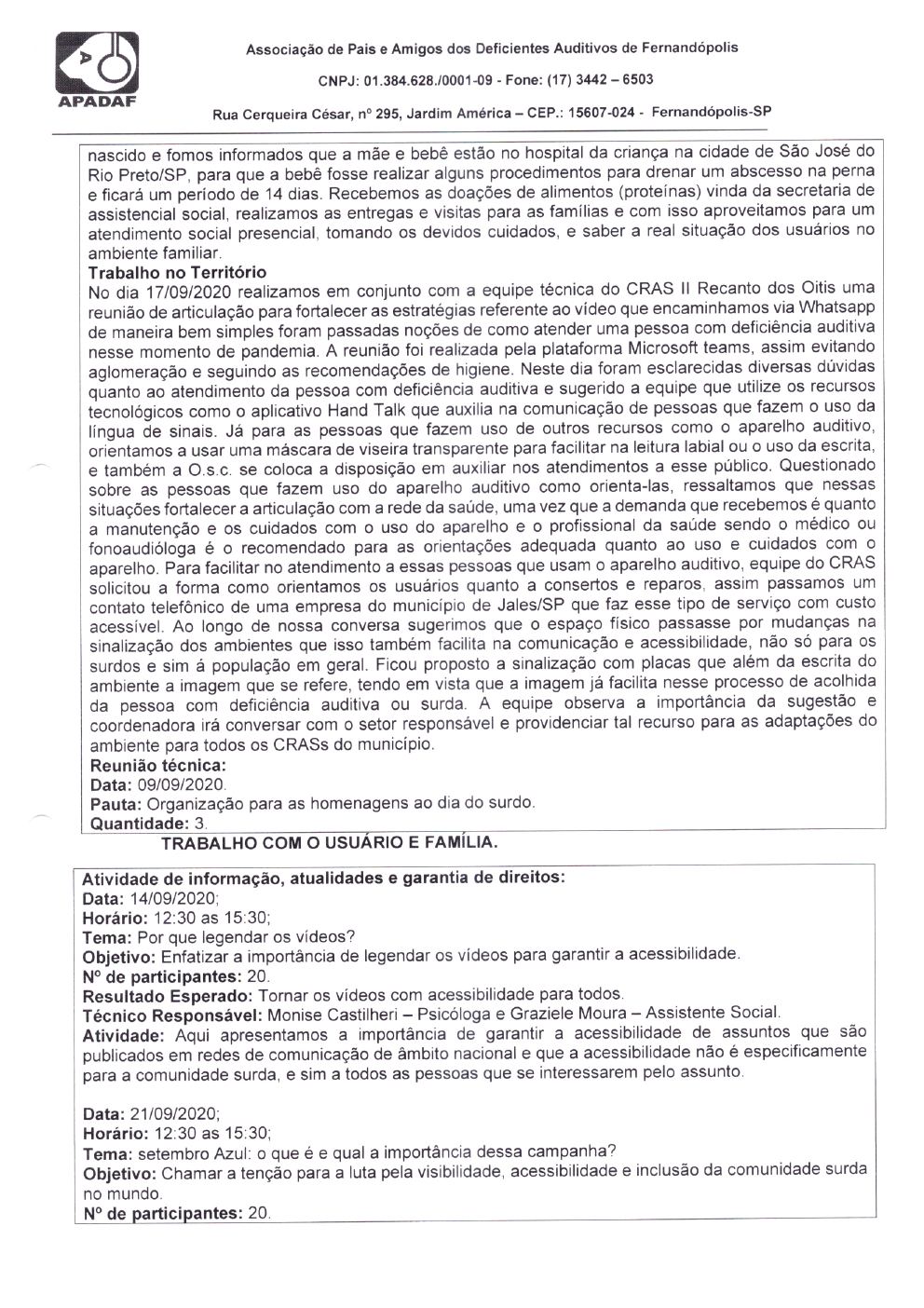 Página 6 de Prestação de Contas Mensal — Habilitação e Reabilitação — 5ª Parcela — Outubro/2020