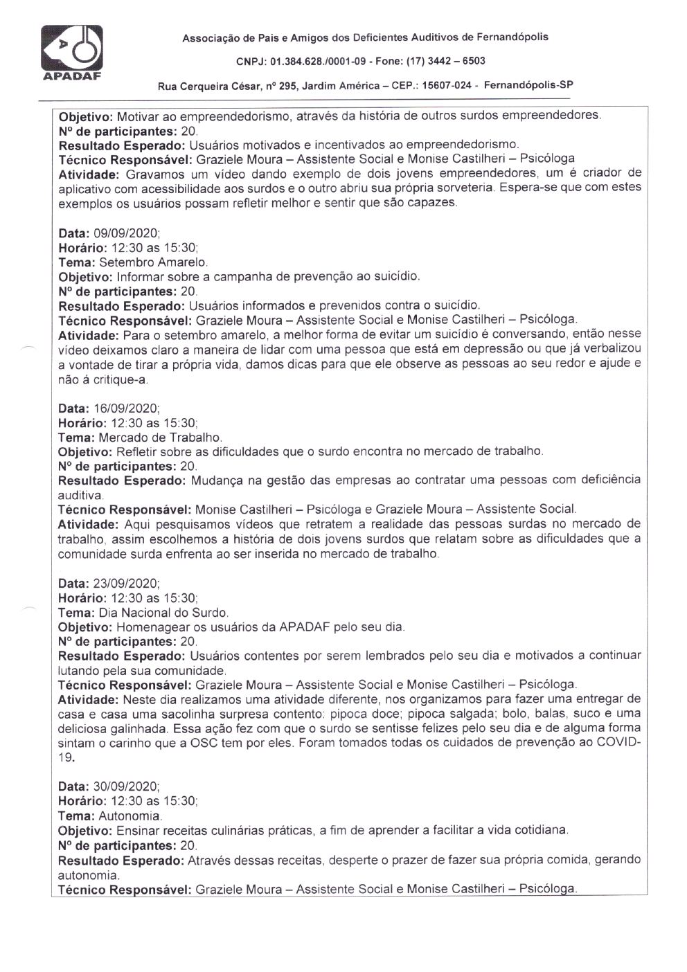 Página 9 de Prestação de Contas Mensal — Habilitação e Reabilitação — 5ª Parcela — Outubro/2020
