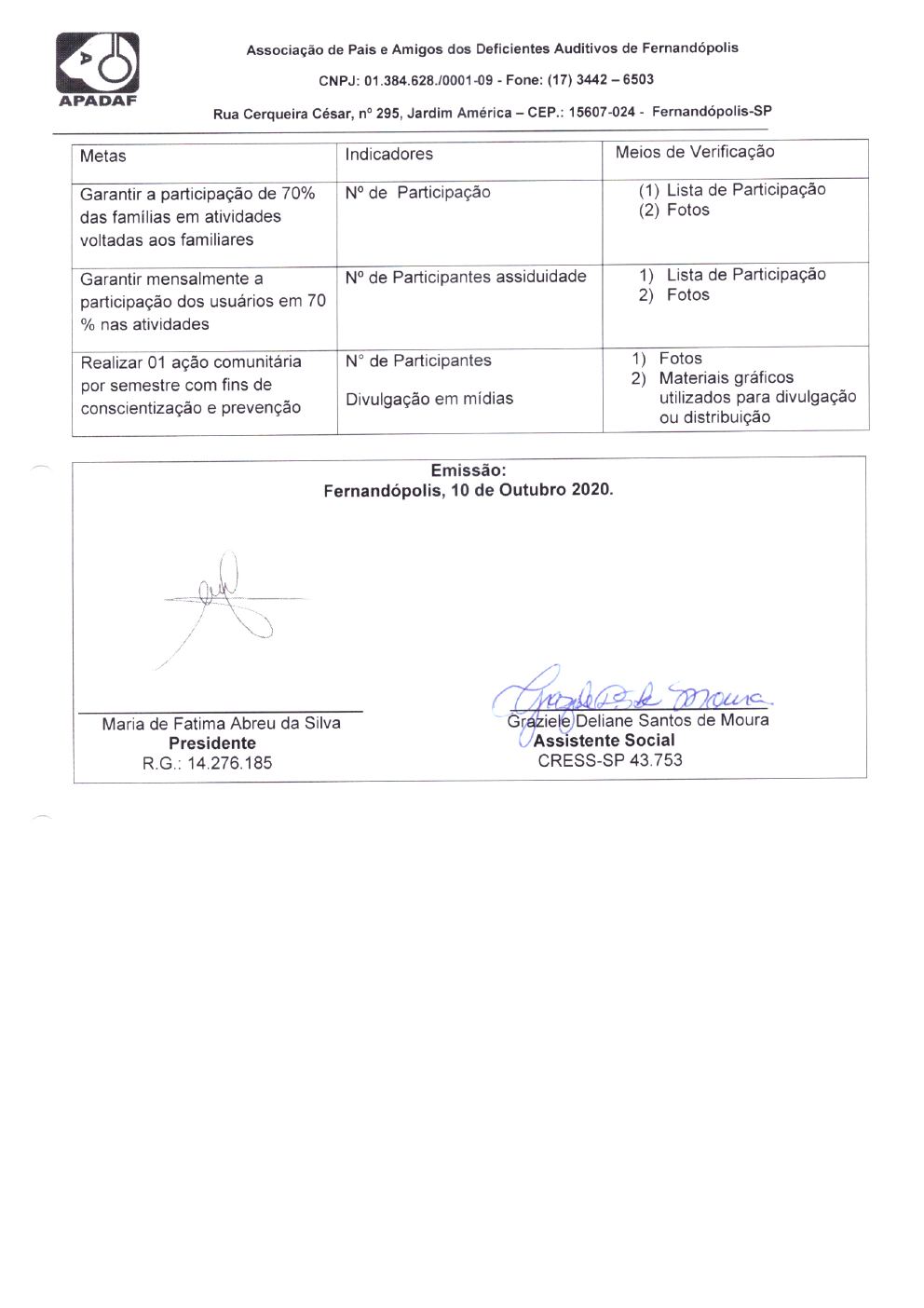 Página 11 de Prestação de Contas Mensal — Habilitação e Reabilitação — 5ª Parcela — Outubro/2020