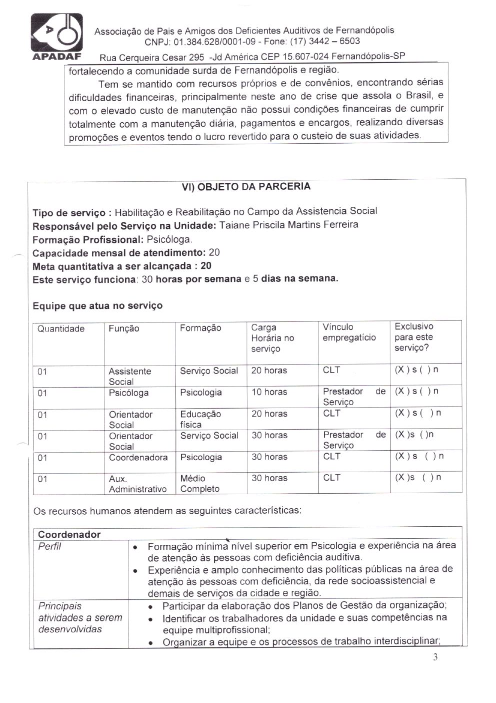 Página 3 de Plano de Trabalho — Projeto de Habilitação e Reabilitação — 2020-2024