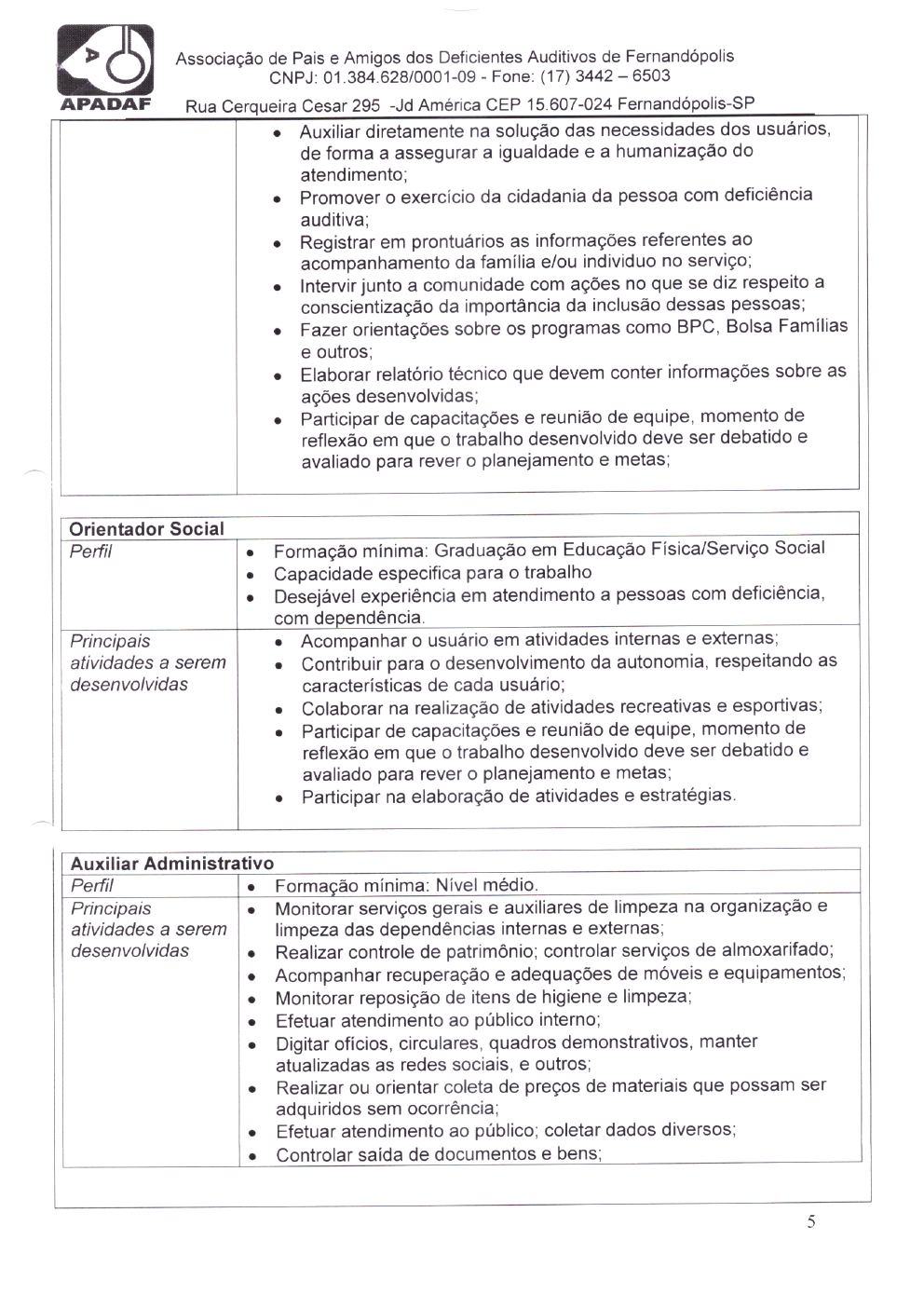 Página 5 de Plano de Trabalho — Projeto de Habilitação e Reabilitação — 2020-2024