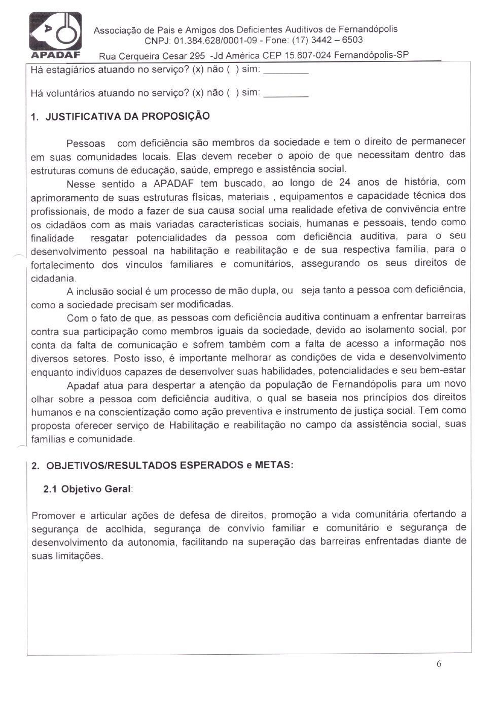 Página 6 de Plano de Trabalho — Projeto de Habilitação e Reabilitação — 2020-2024