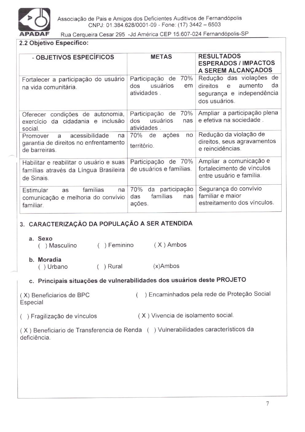 Página 7 de Plano de Trabalho — Projeto de Habilitação e Reabilitação — 2020-2024