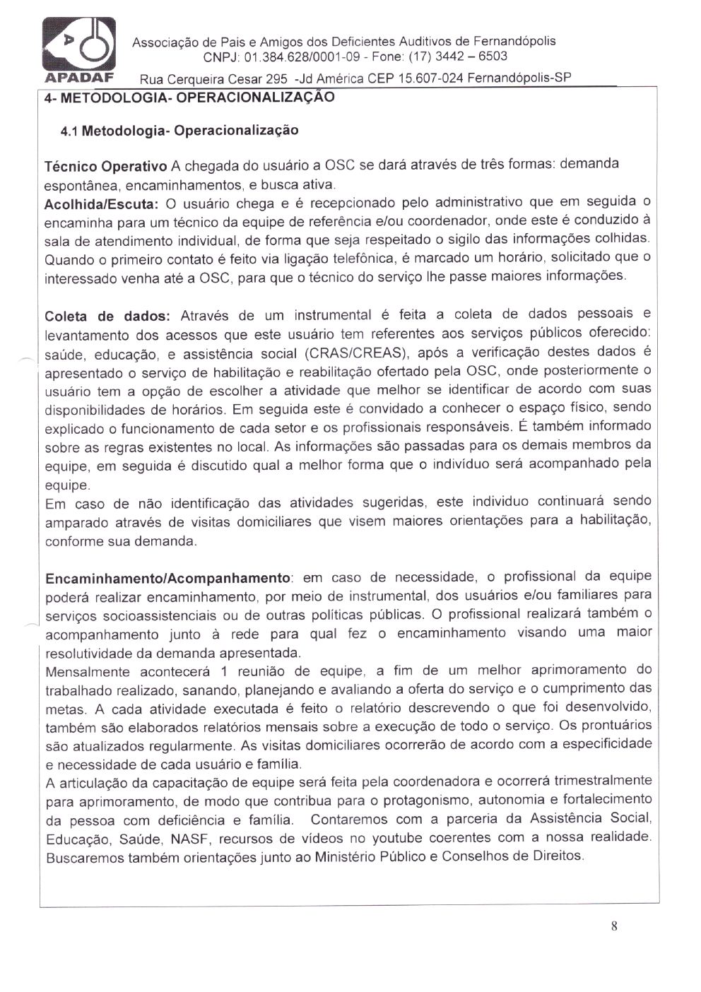 Página 8 de Plano de Trabalho — Projeto de Habilitação e Reabilitação — 2020-2024