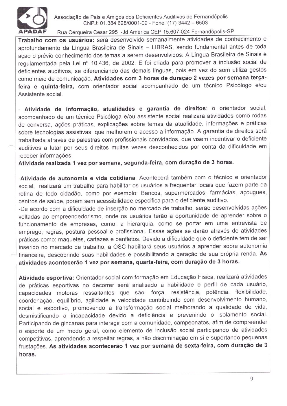 Página 9 de Plano de Trabalho — Projeto de Habilitação e Reabilitação — 2020-2024