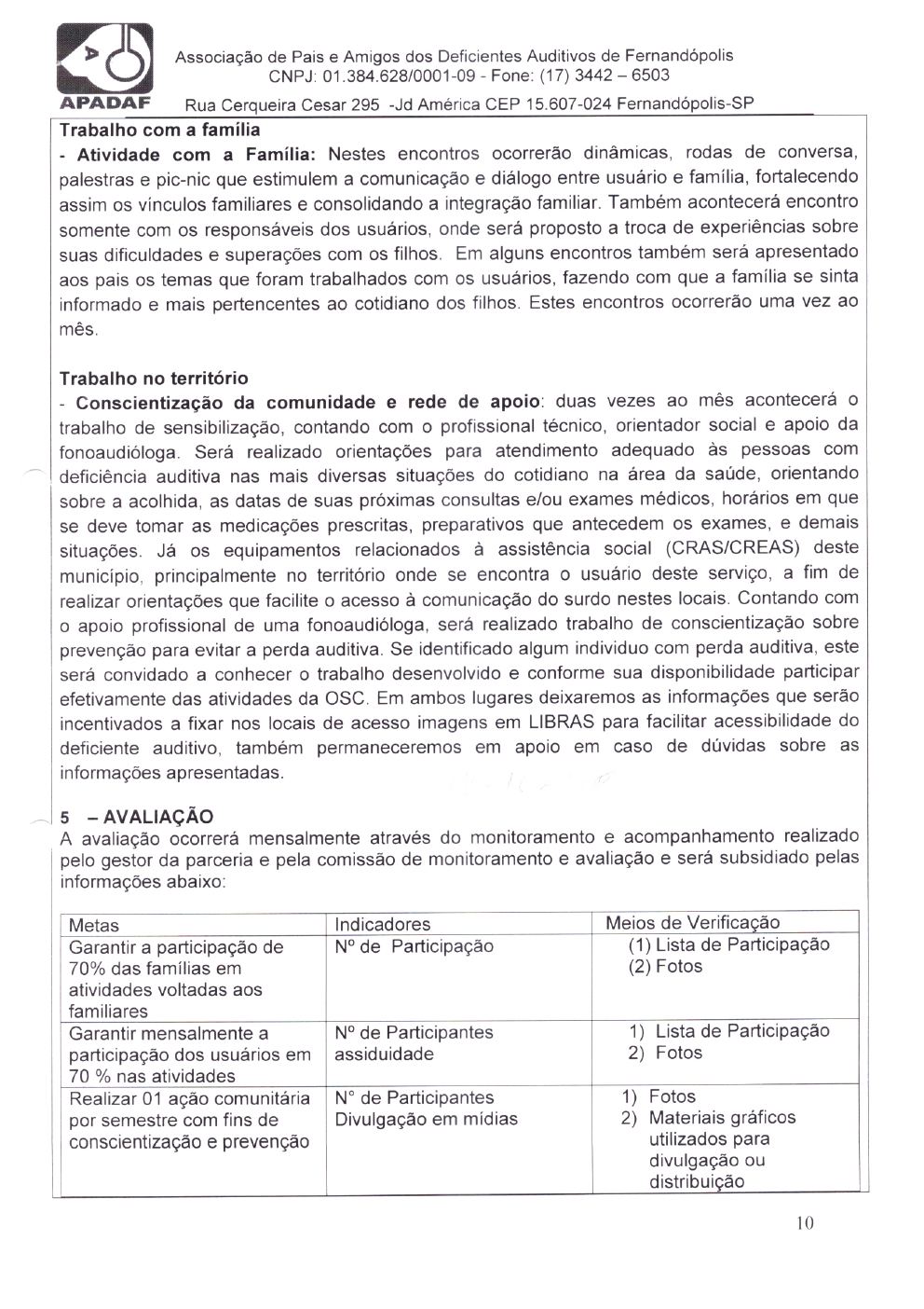 Página 10 de Plano de Trabalho — Projeto de Habilitação e Reabilitação — 2020-2024