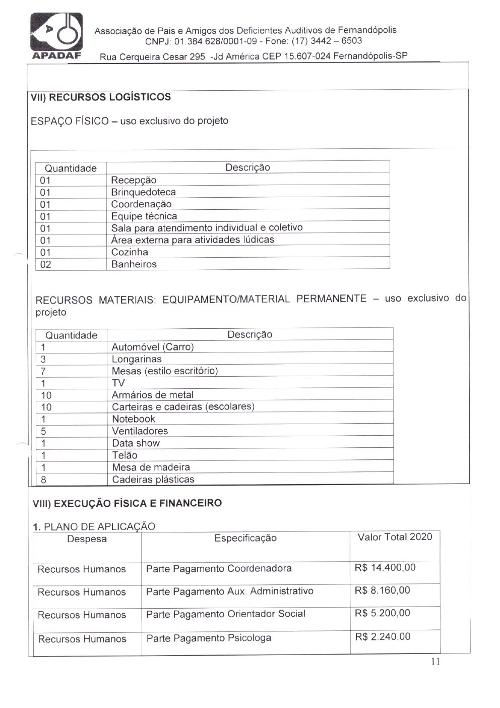Página 11 de Plano de Trabalho — Projeto de Habilitação e Reabilitação — 2020-2024