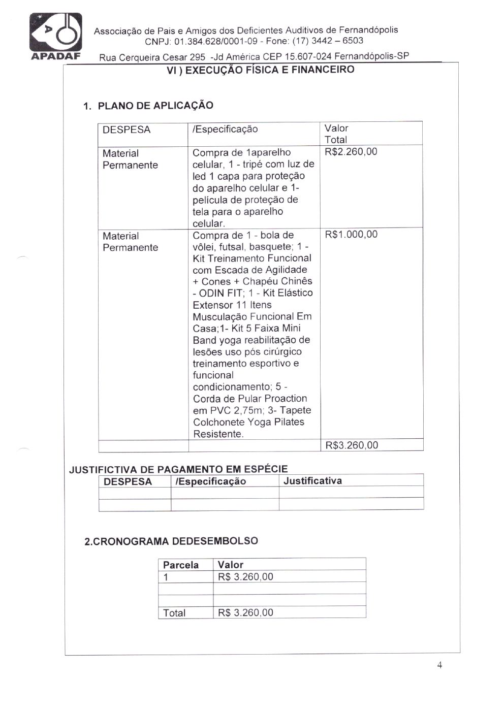 Página 4 de Plano de Trabalho do Termo Aditivo — Ações do COVID no SUAS (PSB) — 2020