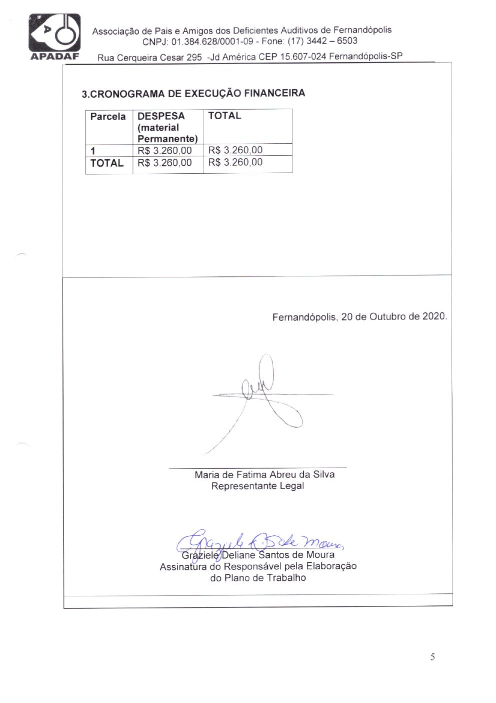 Página 5 de Plano de Trabalho do Termo Aditivo — Ações do COVID no SUAS (PSB) — 2020