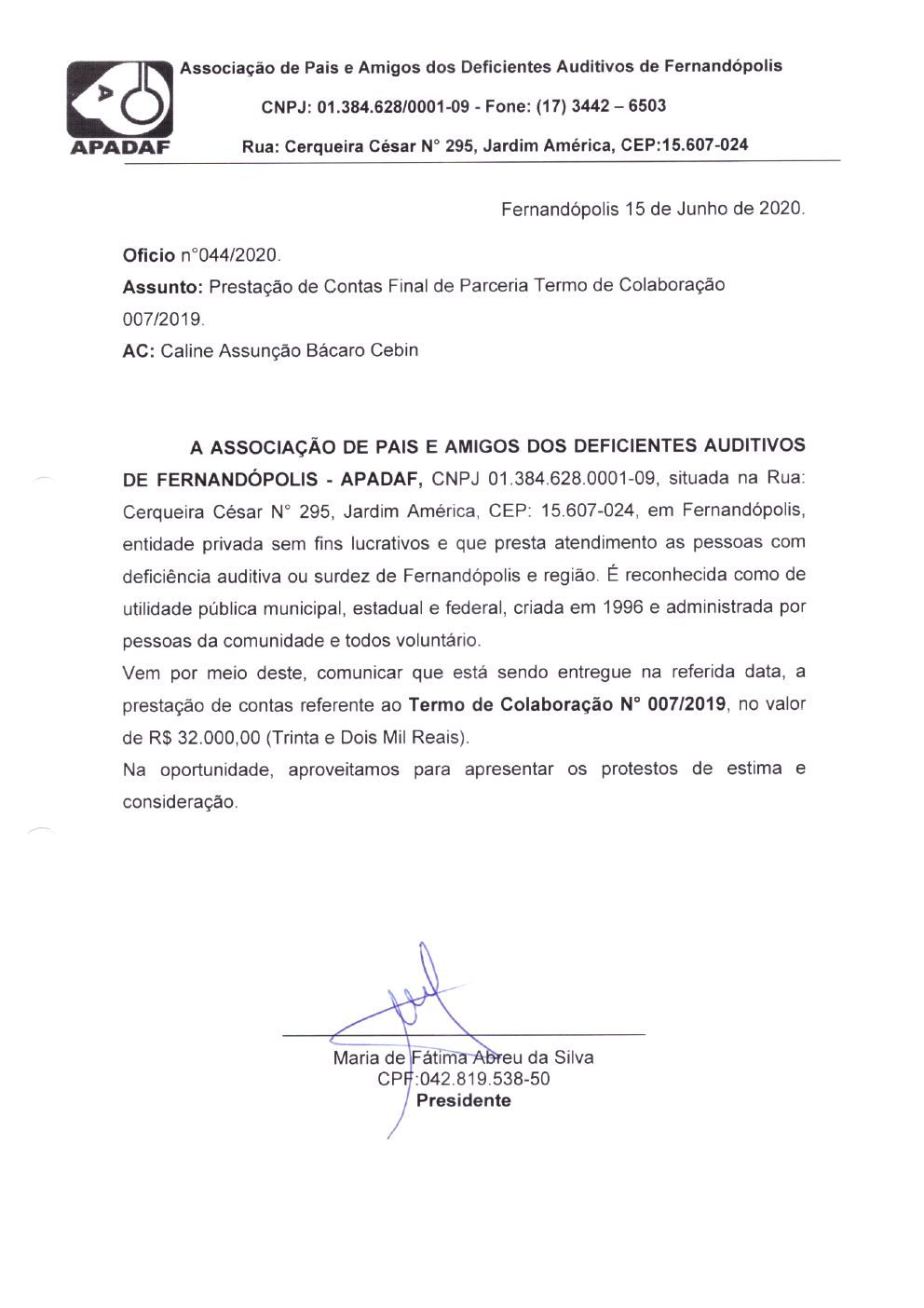 Página 2 de Prestação de Contas — Documentos Comprobatórios — Volume 1 — 2019/2020