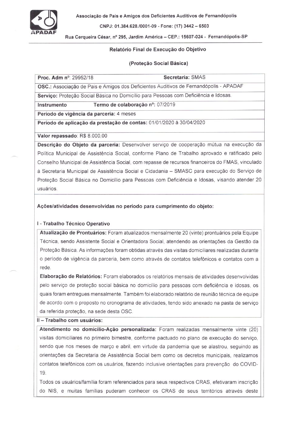 Página 3 de Prestação de Contas — Documentos Comprobatórios — Volume 1 — 2019/2020