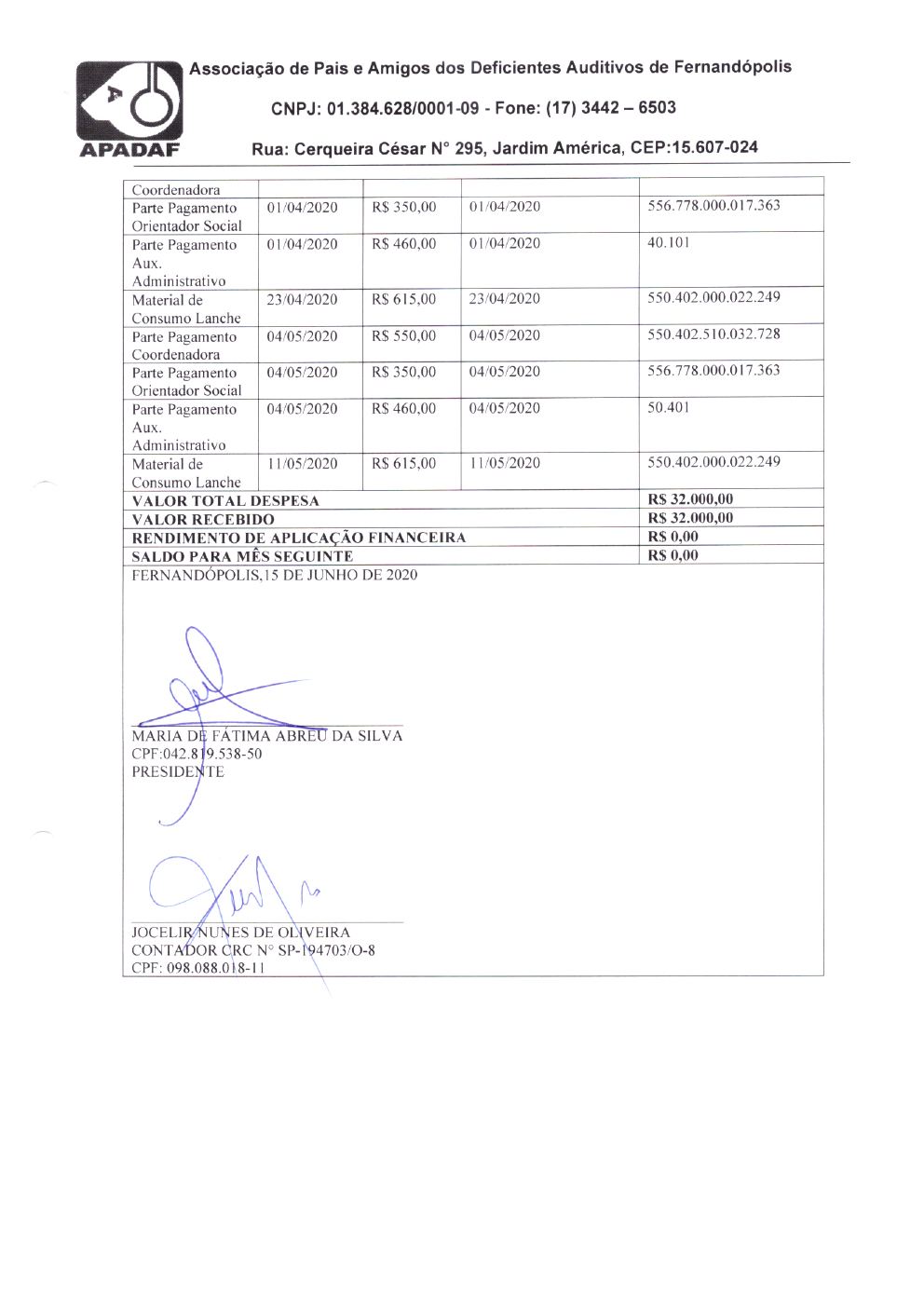 Página 13 de Prestação de Contas — Documentos Comprobatórios — Volume 1 — 2019/2020