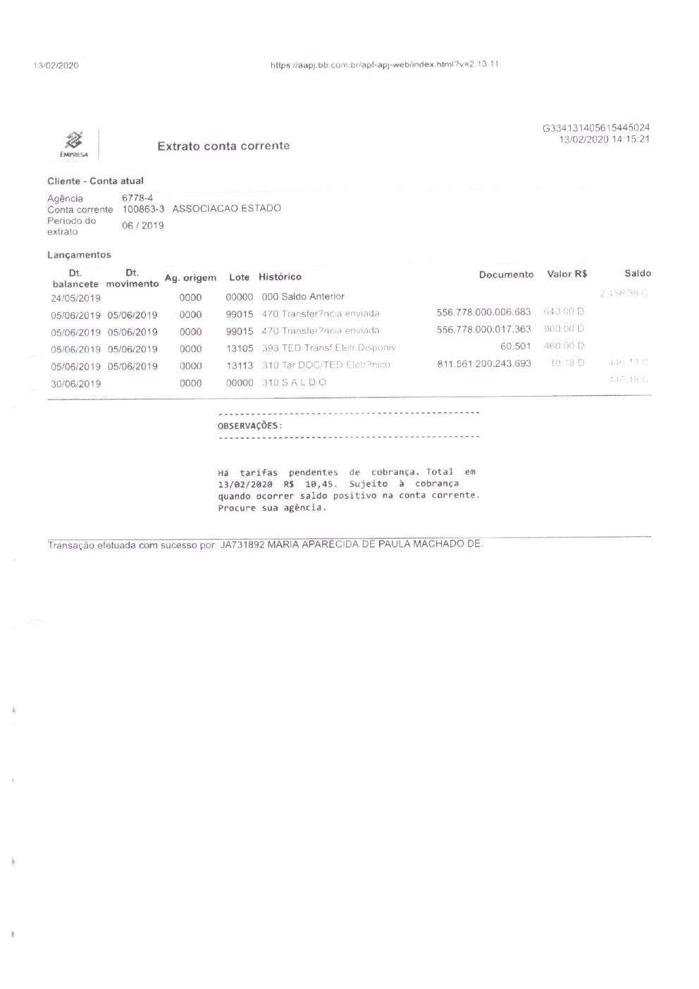 Página 38 de Prestação de Contas — Documentos Comprobatórios — Volume 1 — 2019/2020