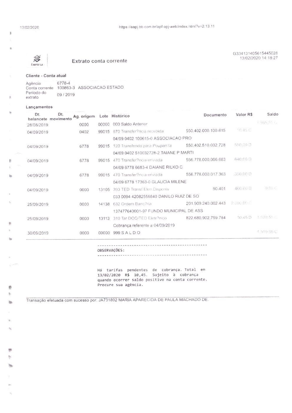 Página 1 de Prestação de Contas — Documentos Comprobatórios — Volume 2 — 2019/2020