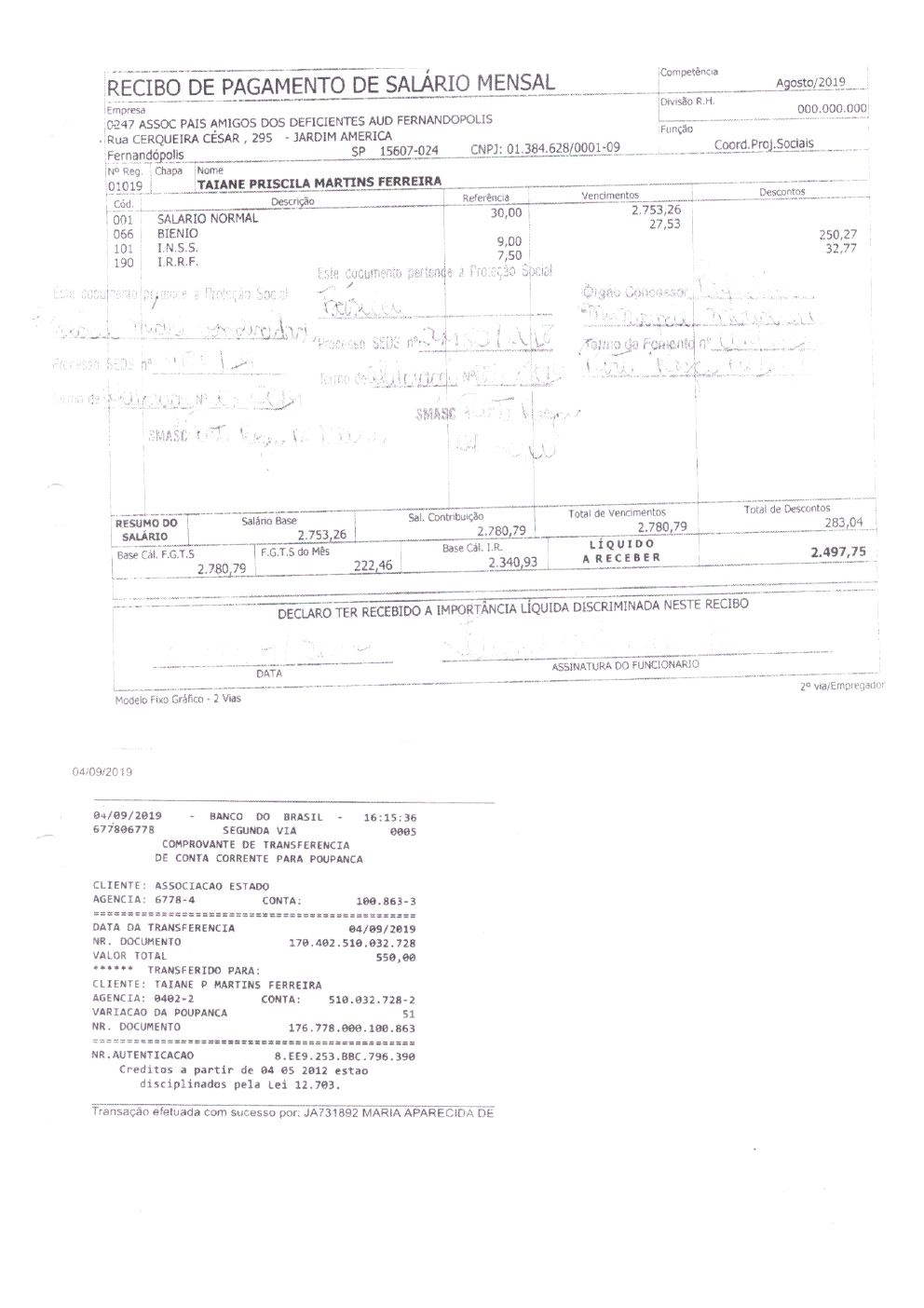 Página 2 de Prestação de Contas — Documentos Comprobatórios — Volume 2 — 2019/2020