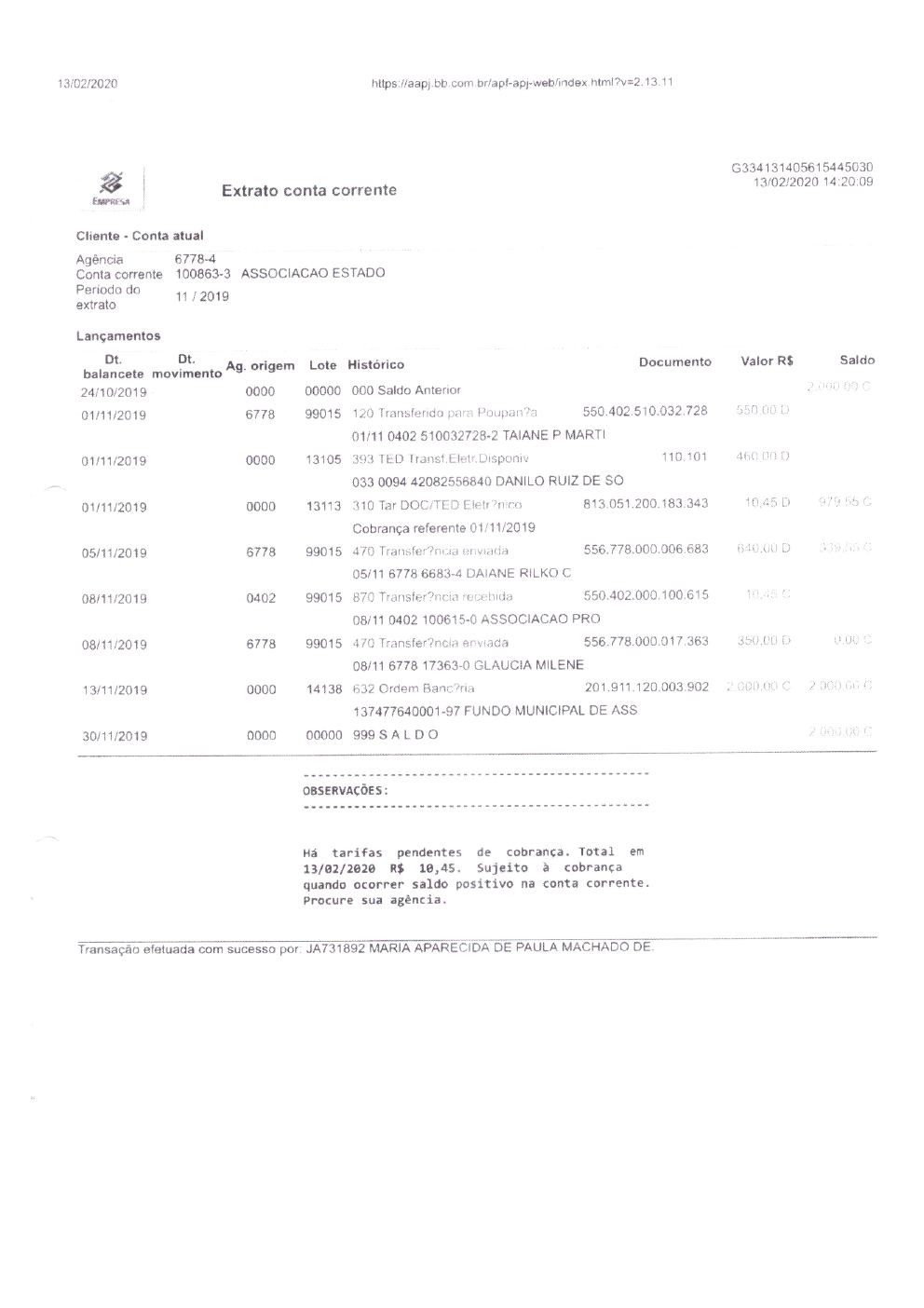 Página 11 de Prestação de Contas — Documentos Comprobatórios — Volume 2 — 2019/2020