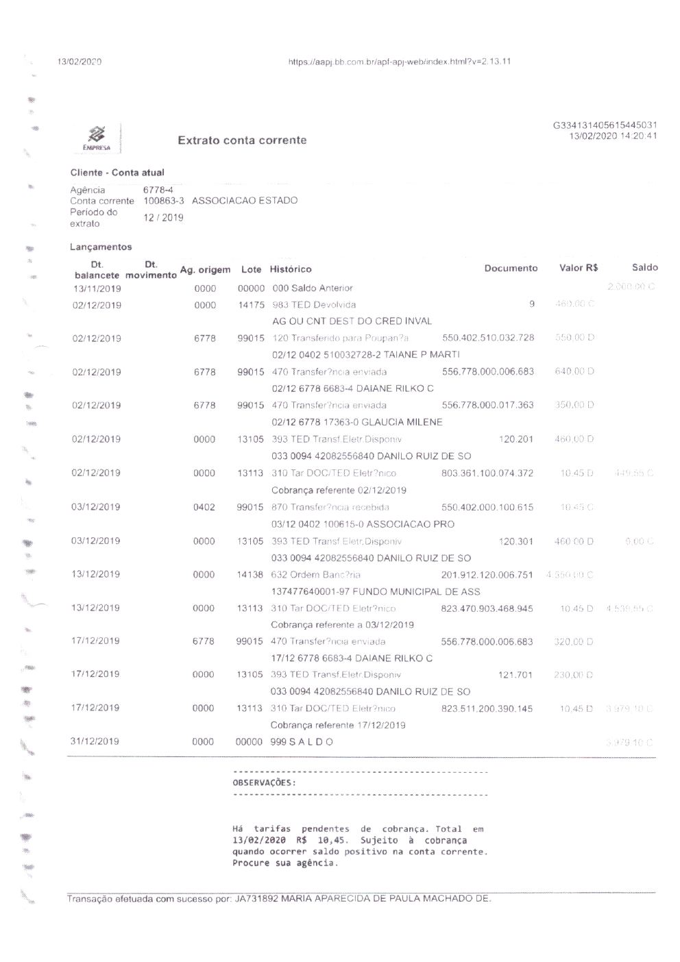 Página 16 de Prestação de Contas — Documentos Comprobatórios — Volume 2 — 2019/2020