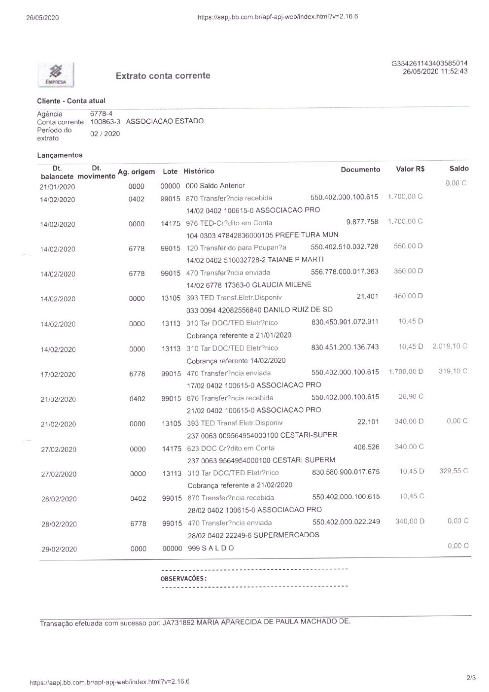 Página 36 de Prestação de Contas — Documentos Comprobatórios — Volume 2 — 2019/2020