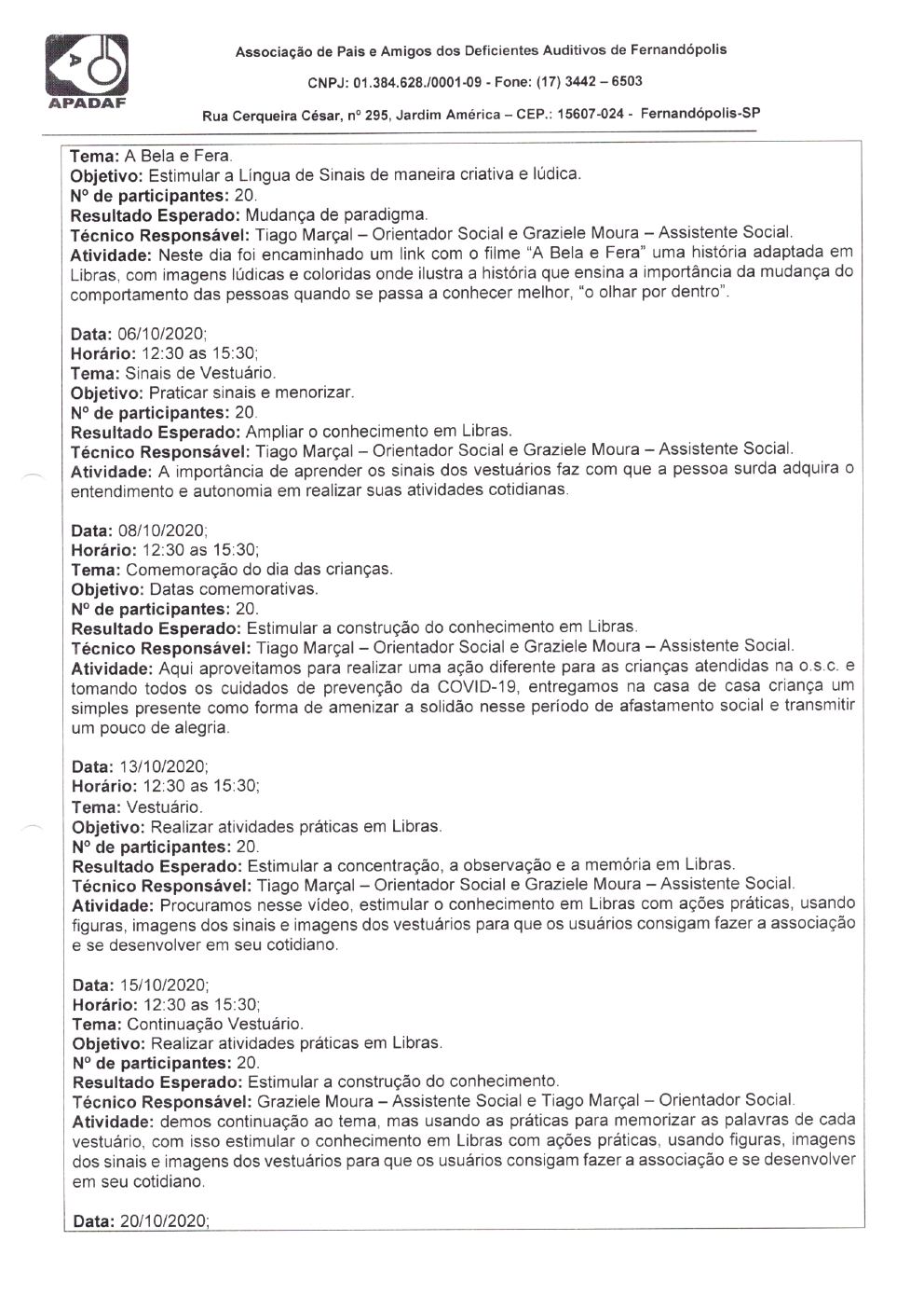 Página 8 de Prestação de Contas Mensal — Habilitação e Reabilitação — 6ª Parcela — Novembro/2020