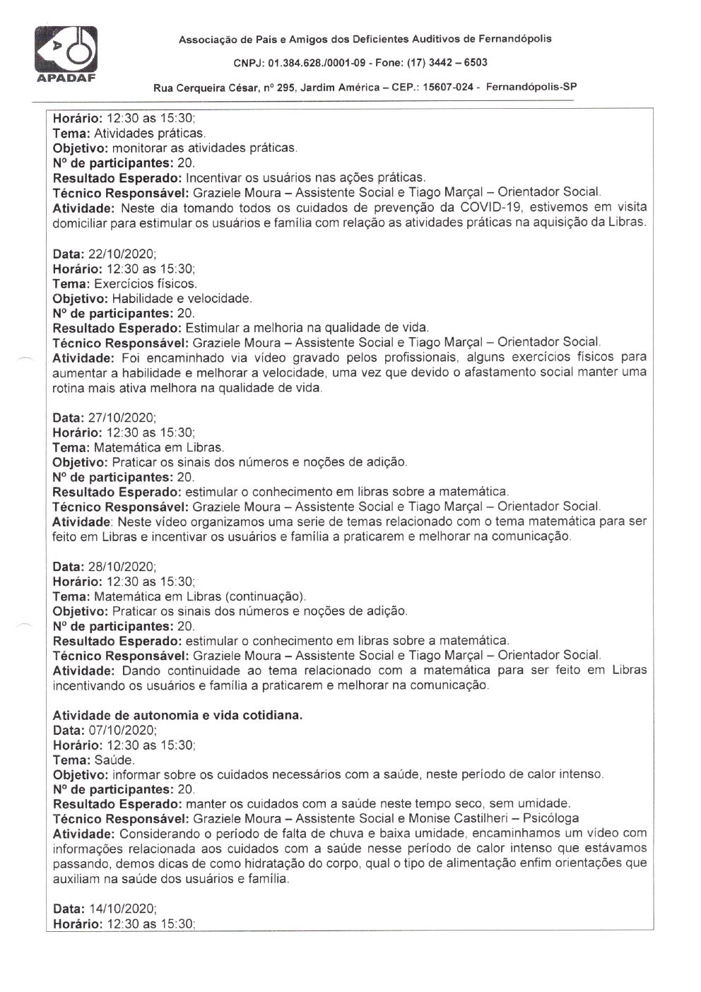 Página 9 de Prestação de Contas Mensal — Habilitação e Reabilitação — 6ª Parcela — Novembro/2020
