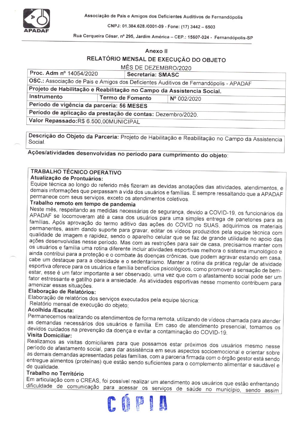 Página 5 de Prestação de Contas Mensal — Habilitação e Reabilitação — 8ª Parcela — Janeiro/2021
