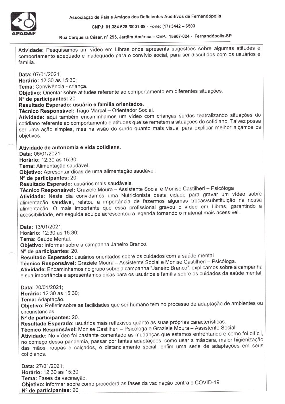 Página 8 de Prestação de Contas Mensal — Habilitação e Reabilitação — 1ª Parcela — Fevereiro/2021