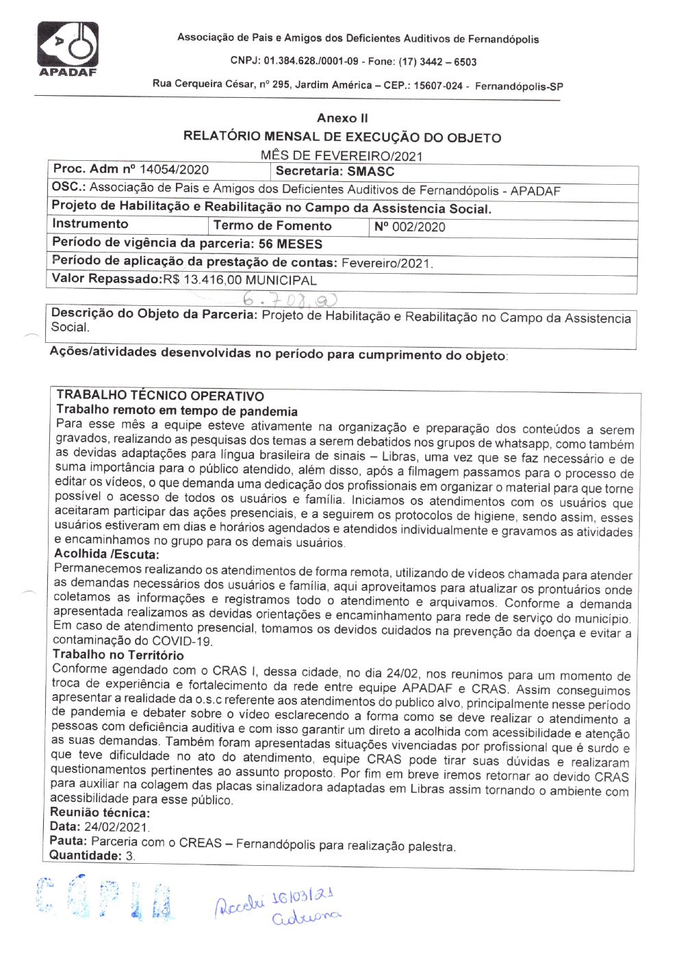 Página 5 de Prestação de Contas Mensal — Habilitação e Reabilitação — 2ª Parcela — Março/2021