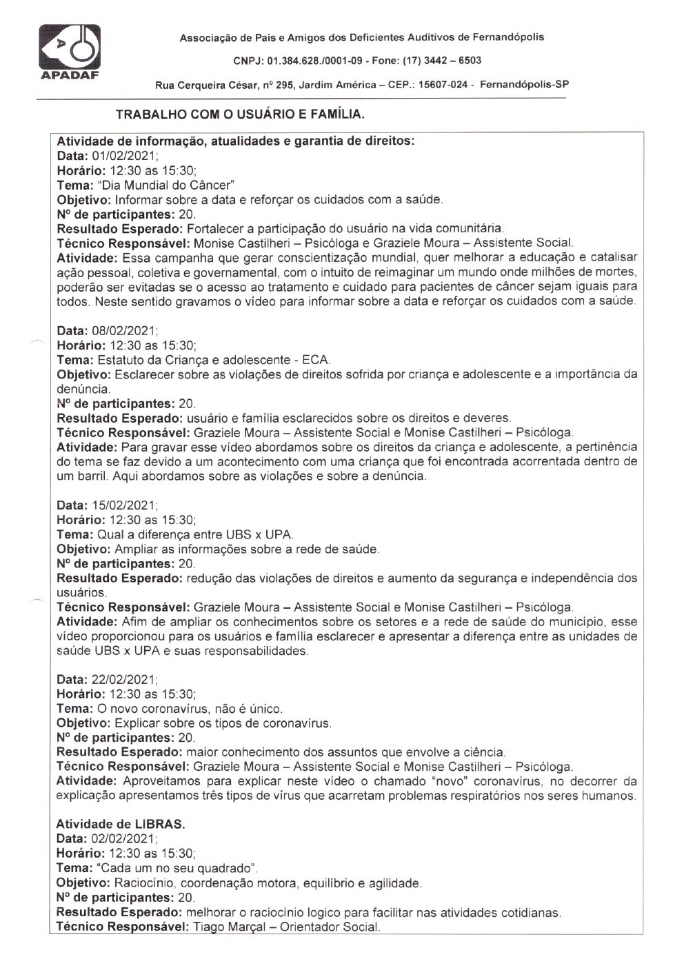 Página 6 de Prestação de Contas Mensal — Habilitação e Reabilitação — 2ª Parcela — Março/2021