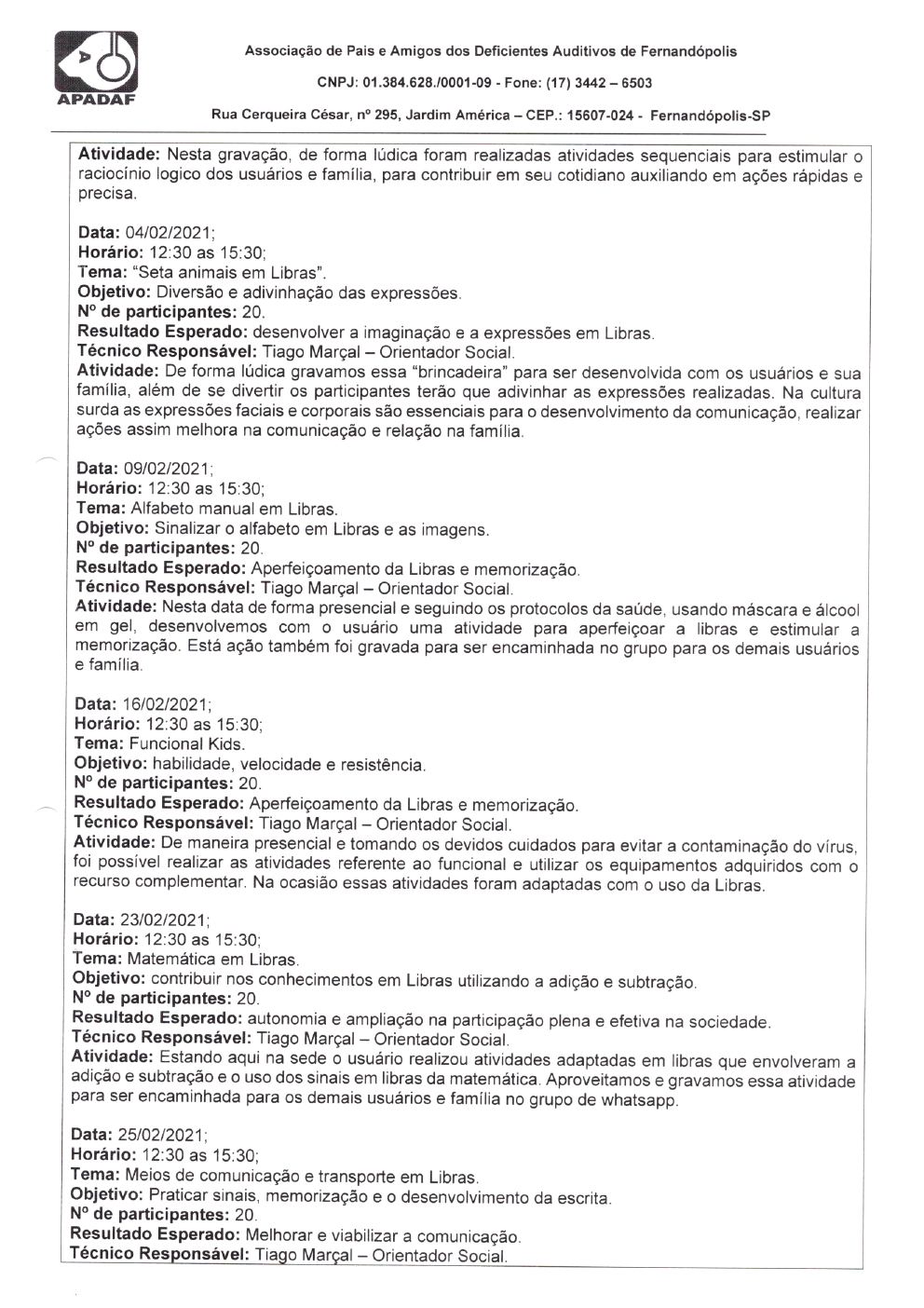 Página 7 de Prestação de Contas Mensal — Habilitação e Reabilitação — 2ª Parcela — Março/2021