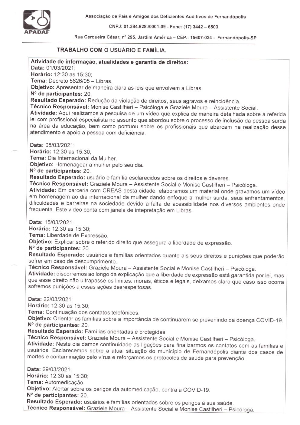 Página 7 de Prestação de Contas Mensal — Habilitação e Reabilitação — 3ª Parcela — Abril/2021