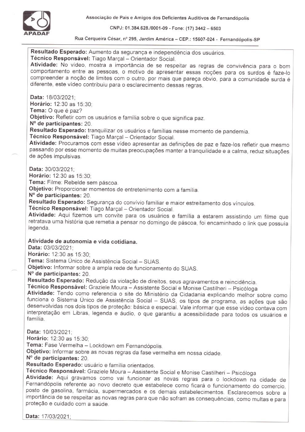 Página 9 de Prestação de Contas Mensal — Habilitação e Reabilitação — 3ª Parcela — Abril/2021
