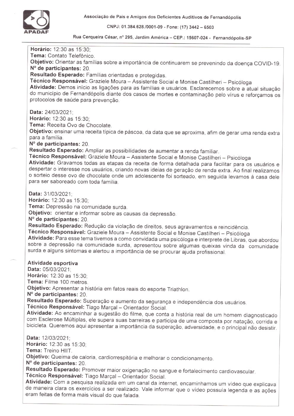 Página 10 de Prestação de Contas Mensal — Habilitação e Reabilitação — 3ª Parcela — Abril/2021