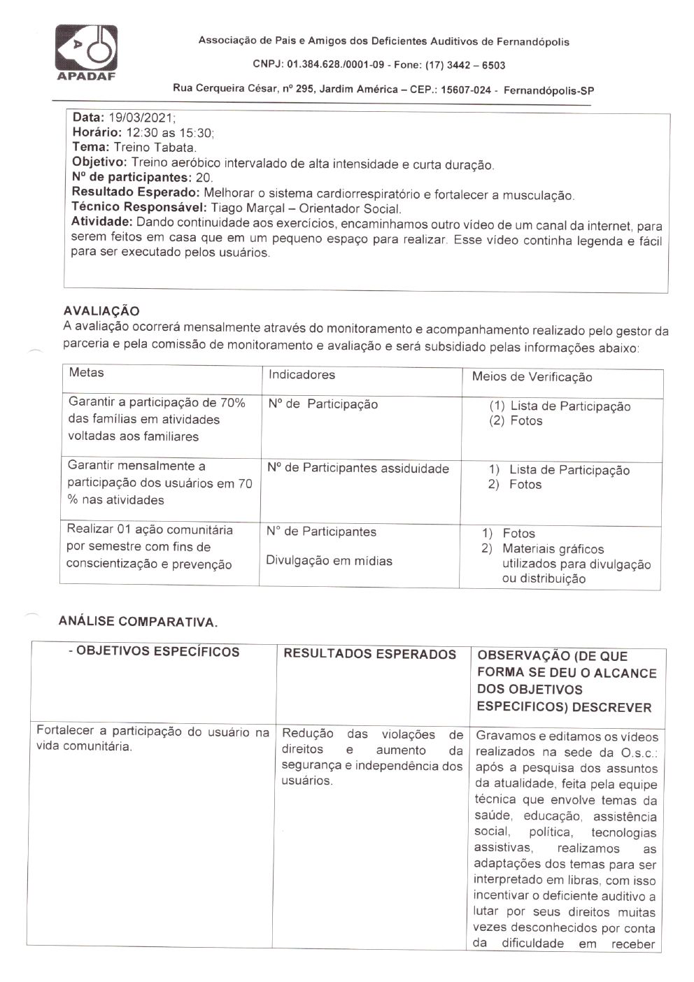 Página 11 de Prestação de Contas Mensal — Habilitação e Reabilitação — 3ª Parcela — Abril/2021