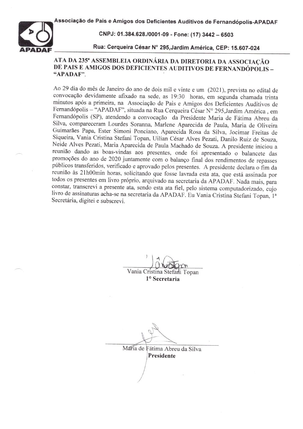 Página 3 de Prestação de Contas — 1º Termo Aditivo (COVID-19) ao Termo de Fomento nº 002/2020 — 2020