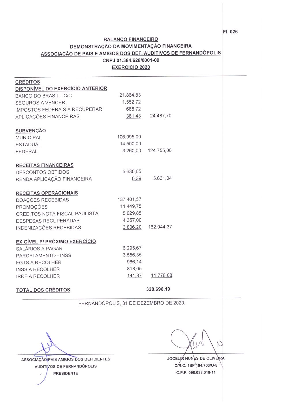 Página 1 de Demonstrações Contábeis — Exercício 2020