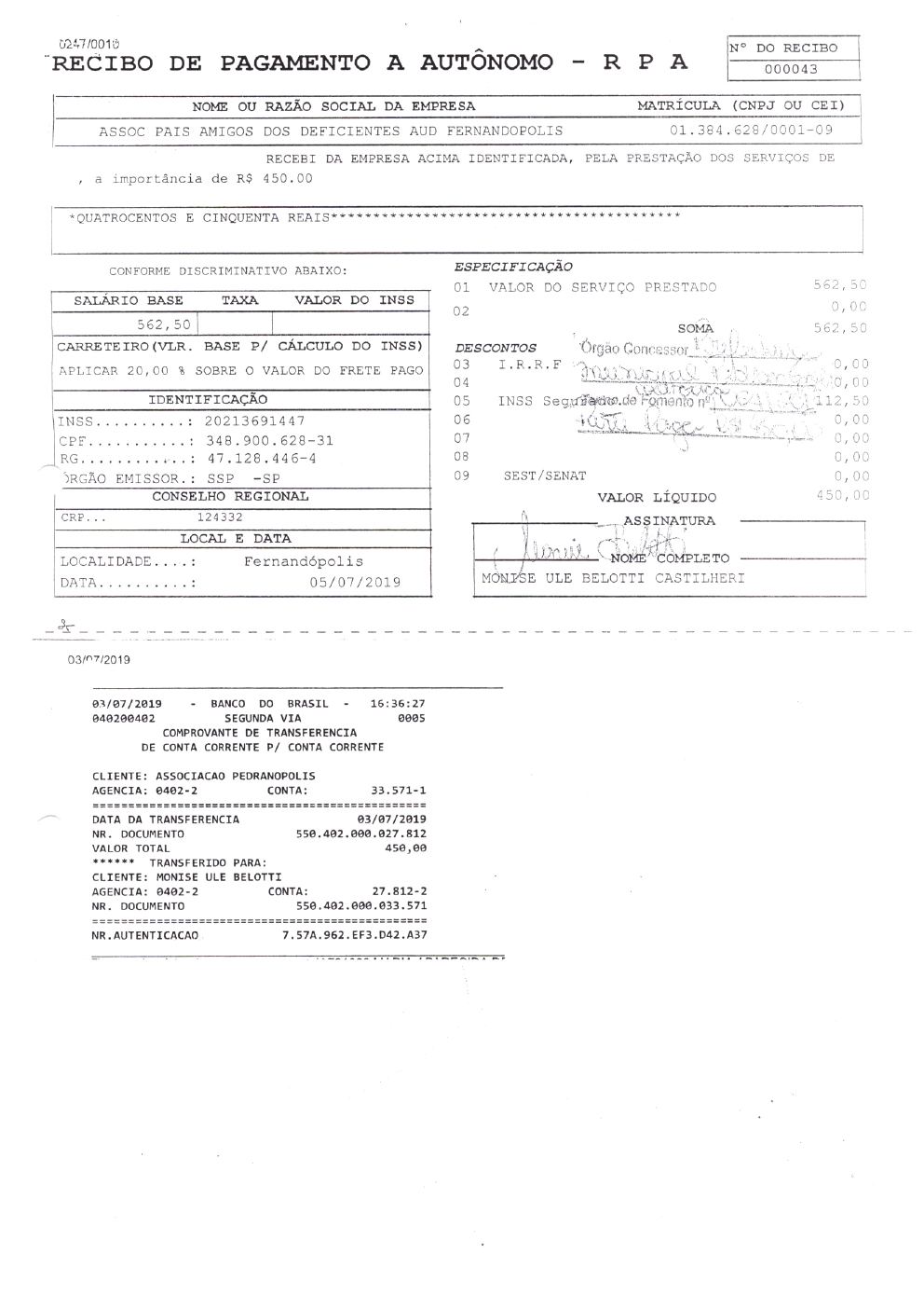 Página 11 de Prestação de Contas Anual — Pedranópolis — 2019 — Volume 2 (Extratos e Comprovantes)