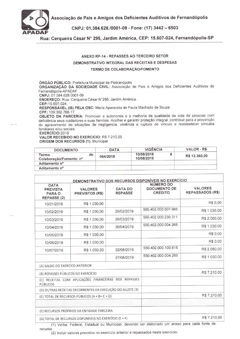 Página 28 de Prestação de Contas Anual — Pedranópolis — 2019 — Volume 2 (Extratos e Comprovantes)