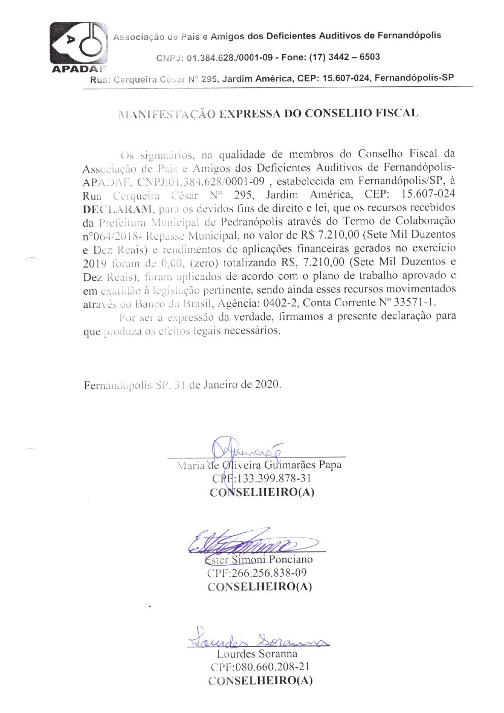 Página 38 de Prestação de Contas Anual — Pedranópolis — 2019 — Volume 2 (Extratos e Comprovantes)