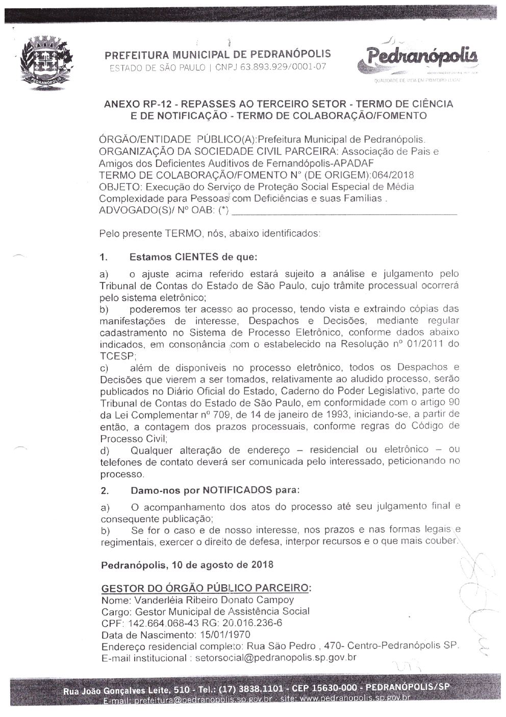 Página 10 de Prestação de Contas Anual — Pedranópolis — 2019 — Volume 4