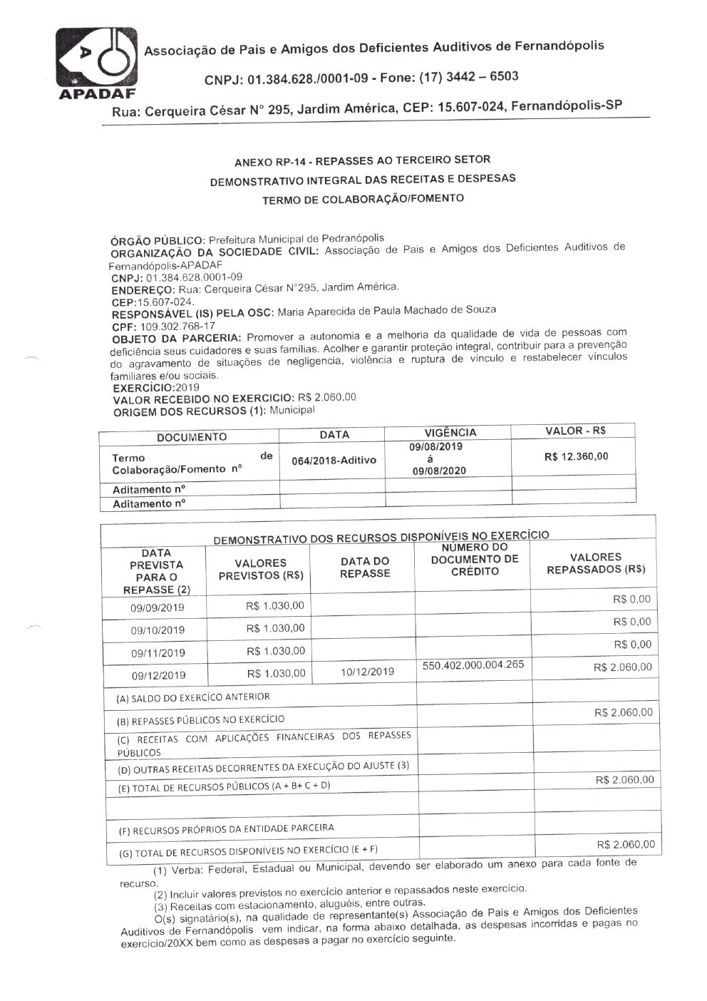 Página 15 de Prestação de Contas Anual — Pedranópolis — 2019 — Volume 5 (Extratos e Comprovantes)