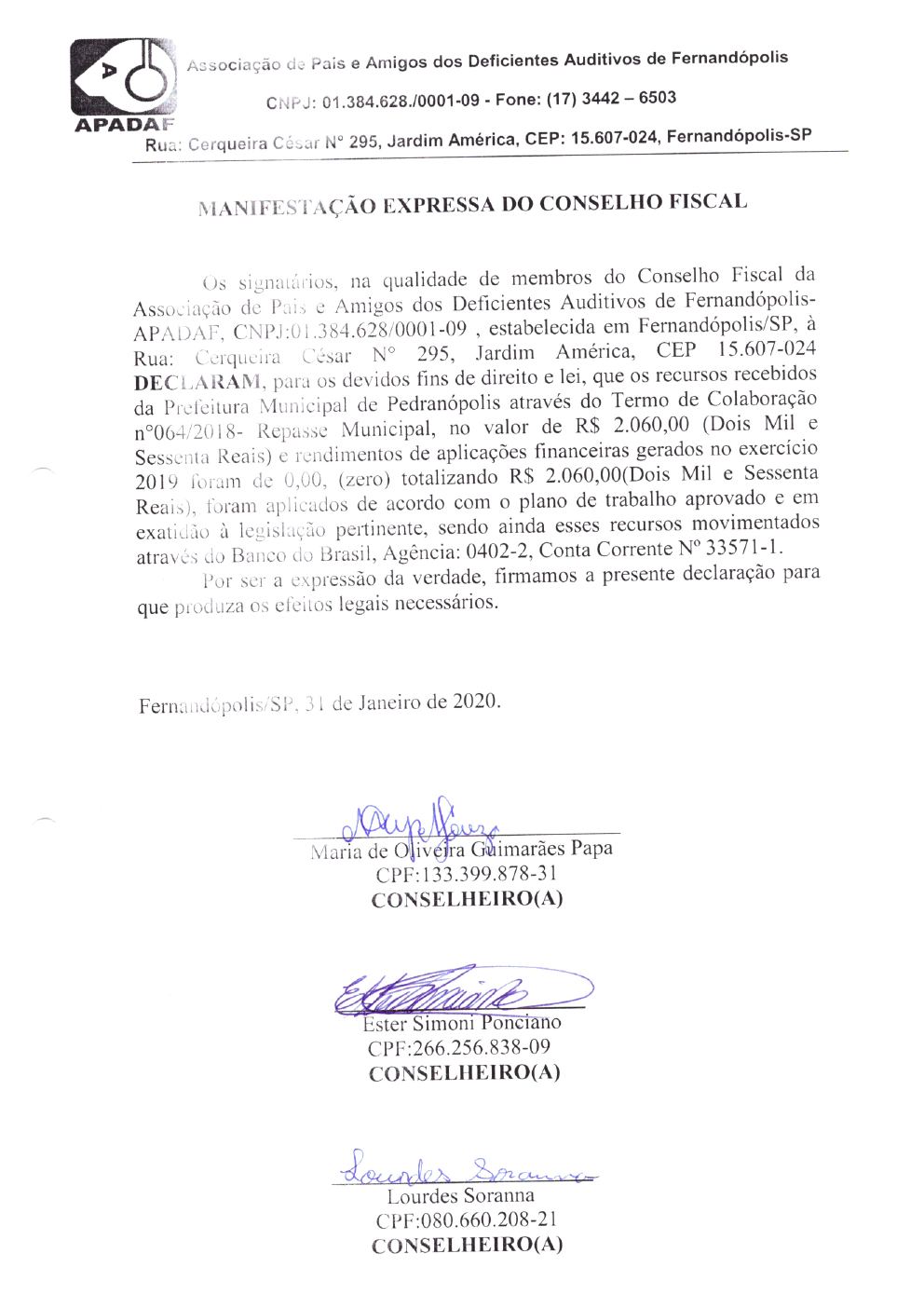 Página 25 de Prestação de Contas Anual — Pedranópolis — 2019 — Volume 5 (Extratos e Comprovantes)