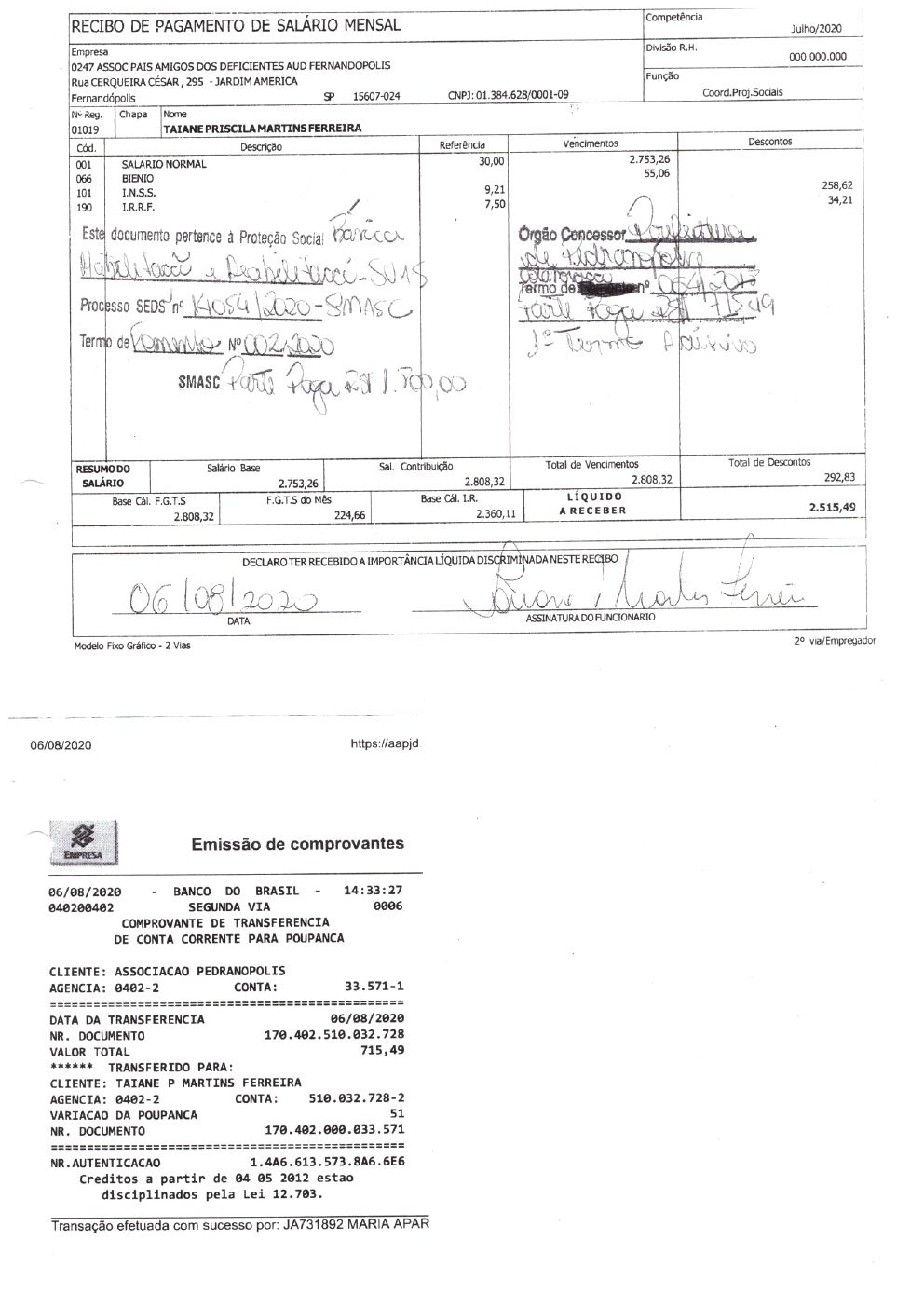 Página 6 de Prestação de Contas Anual — Pedranópolis — 2020 — Volume 2 (Recibos e Comprovantes)