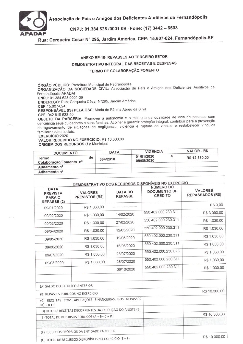 Página 24 de Prestação de Contas Anual — Pedranópolis — 2020 — Volume 2 (Recibos e Comprovantes)