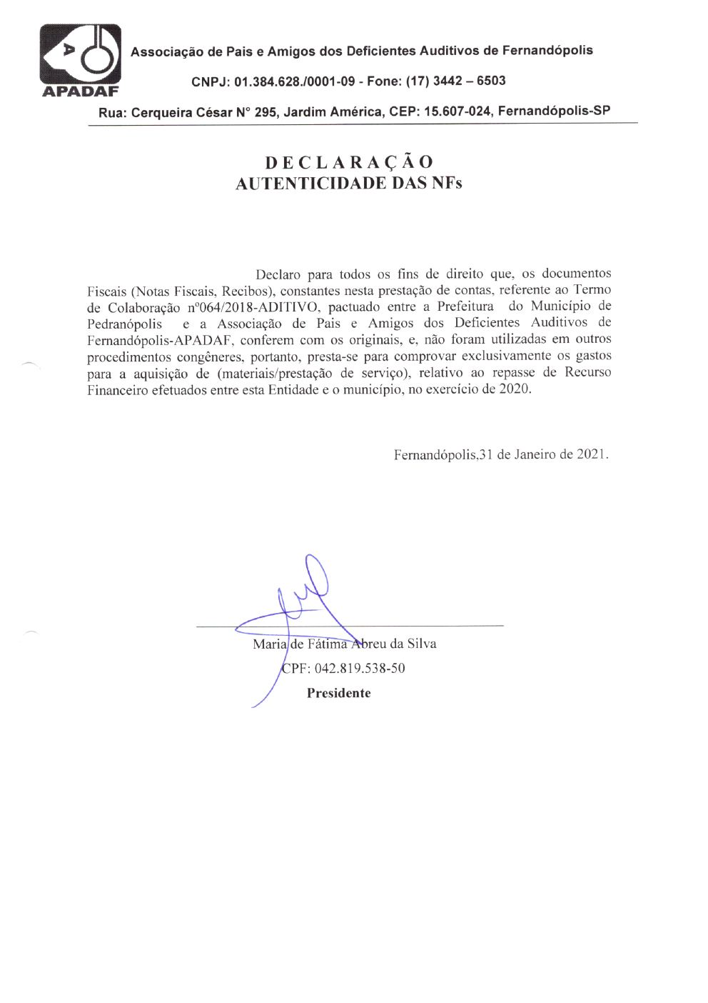 Página 31 de Prestação de Contas Anual — Pedranópolis — 2020 — Volume 2 (Recibos e Comprovantes)
