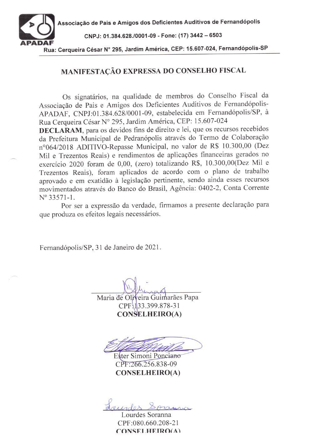 Página 33 de Prestação de Contas Anual — Pedranópolis — 2020 — Volume 2 (Recibos e Comprovantes)
